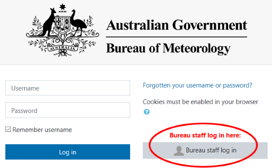 screenshot showing the Bureau staff login button on the login page